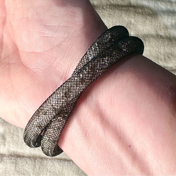 Swarovski Stardust Black Silver Crystal Double Mesh Bracelet Choker EUC - Picture 1 of 5